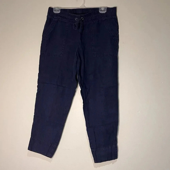 Athleta Pants Womens 10 100% Linen Wide Leg Navy Blue‎ Casual Pants 25”Inseam - Picture 1 of 4